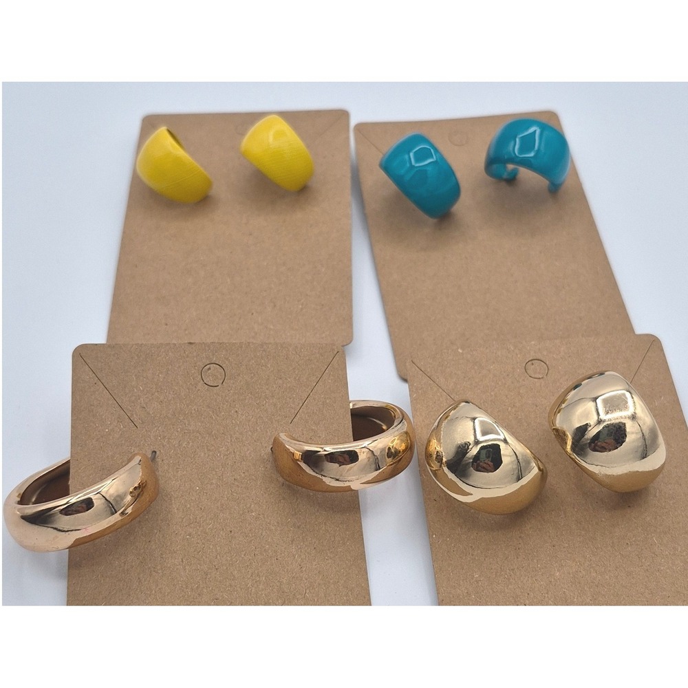Earring Bundle Lot Gold Tone Hoops Dome Studs Turquoise Enamel Mixed Style